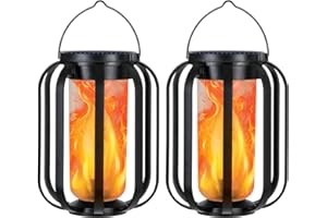 DINGFU Solar Lantern Outdoor Lights, 2 Pack Waterproof Solar Powered Lanterns with Flickering Flame, Hanging Lantern Decorative for Outside, Solar Powered Outdoor Lights for Yard Garden Patio Table Decor