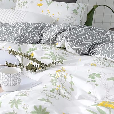 Buy Wellboo Floral Duvet Covers Girls White And Yellow Bedding Sets Women Plant Garden Cotton Green Leaves Quilt Covers Reversible Tropical Botanical Branch Duvet Covers Soft Health Lightweight No Insert Online In