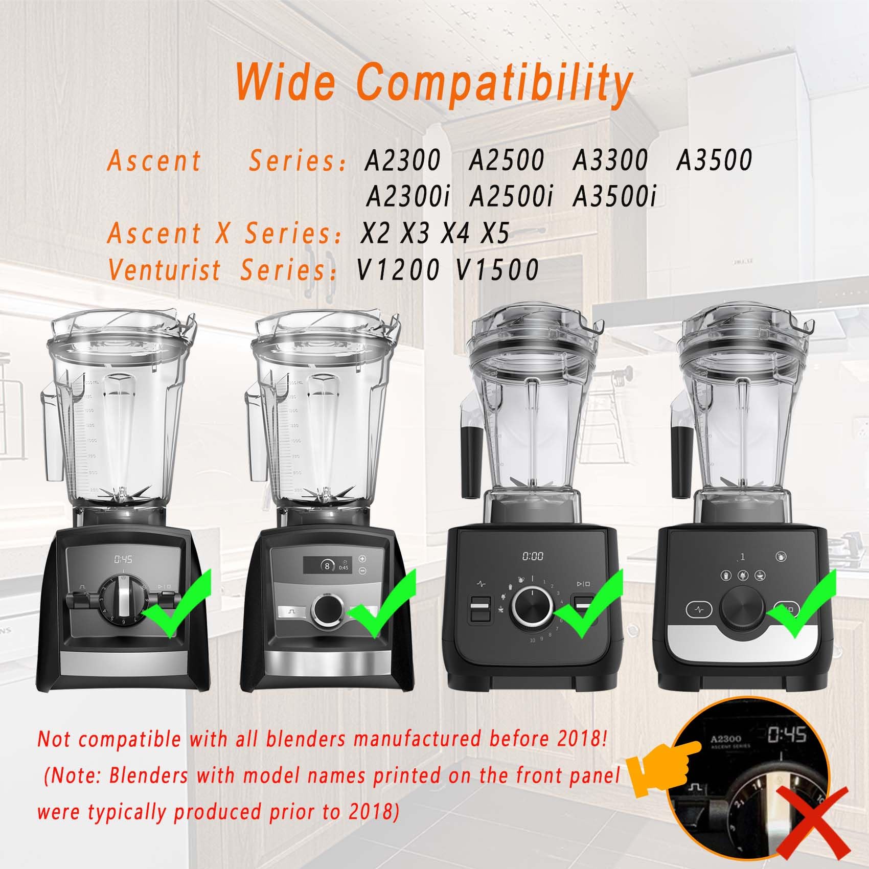 for Vitamix Blenders 64oz Ascent Container, replace A2300 A2500 A3300 A3500 X2 X3 X4 X5 V1200 V1500, compatible with Ascent/Ascent X/Venturist Series Pitcher Jar Cup