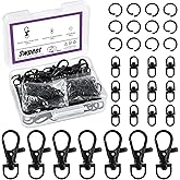 Swpeet Assorted 150Pcs Black Keychain Making Kit, 50Pcs Swivel Lobster Claw Clasps, 50Pcs Rotating 8-Shaped Buckle Claw Clasp, 50Pcs Jump Ring, Swivel Trigger Hook, Swivel Clasps Lanyard Snap Hook