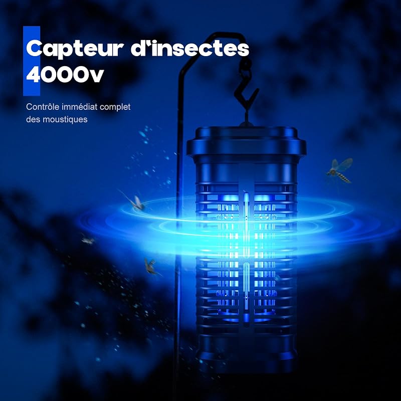Lampe Anti Moustique, 20W UV Anti Insectes Volants, 2 en 1 Électrique Anti Moustique, Tueur D'Insectes Raquette Anti Moustique Electrique, pour Camping Intérieur Extérieur