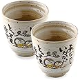 Authentic MIno Ware Japanese Tea Cups Yunomi Mug, Japanese Poem Owl Design Gray Lucky Charms, Ceramics 6.4 fl.oz Set of 2