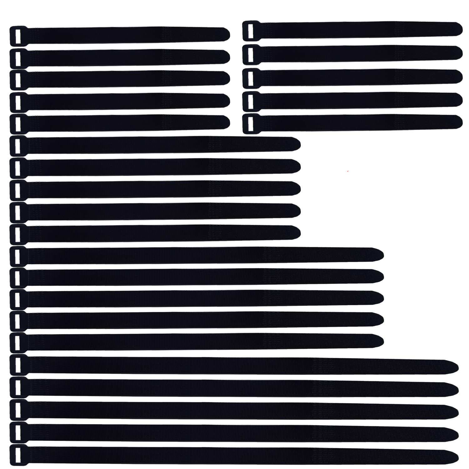Yosawo 25-Pieces Black Cable Straps，Multipurpose Hook and Loop Reusable Fastening Cable Tie Down Straps, 4 Different Size（2x20cm，2x30cm，2x40cm，2x50cm）