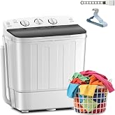 Erivess Portable Twin Tub 19lbs Washing Machine with Drying Rack and 10 Hangers, 12lbs Washer Mini Compact Laundry Machine with 7lbs Spinner, 1500rpm Semi-automatic Washer Combo for Dorm&amp;Apartment