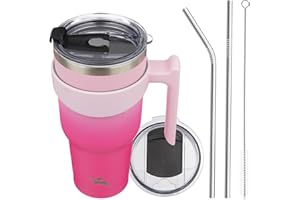 Konokyo 40oz Tumbler with Handle and 2 Straw 2 Lid, Insulated Water Bottle Stainless Steel Vacuum Cup Reusable Travel Mug, Sakura