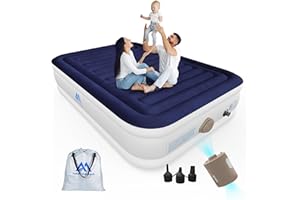 AUBOR MENTECH Queen Air Mattress with Built in Pump, 18'' Luxury Comfort Inflatable Mattress with Rechargeable Pump, Portable Cordless Self Blow Up Mattress, Durable Air Bed for Home&Guests, 660lb Max