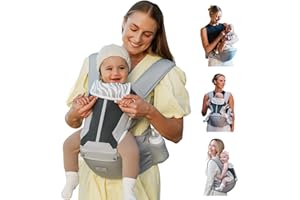Baby Carrier, MOMTORY Baby Carrier Newborn to Toddler, Safety-Certified 6-in-1 Carrier with Hip Seat, Detachable Baby Holder Carrier, Soft Ergonomic Toddler Support Carrier for 7-50lbs- Grey