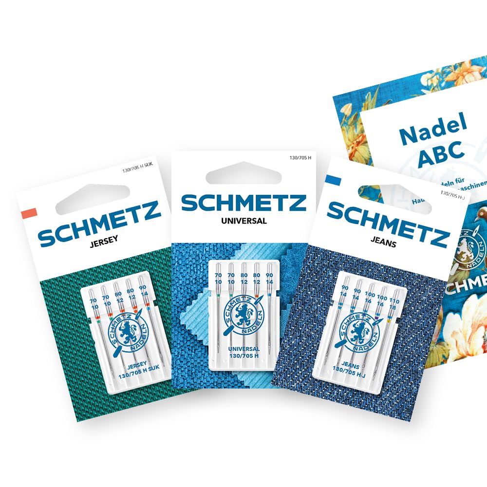 SCHMETZ | 15 Sewing Machine Needles | Starter Set | Universal/Jersey/Jeans | Assorted | Includes 1 Needle-ABC
