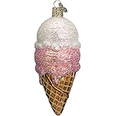 Old World Christmas Ice Cream Cone Glass Blown Ornament for Christmas Tree, Handcrafted Holiday Decoration, Ice Cream Collection