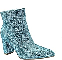 Women Rhinestone Block Chunky Heel Ankle Bootie