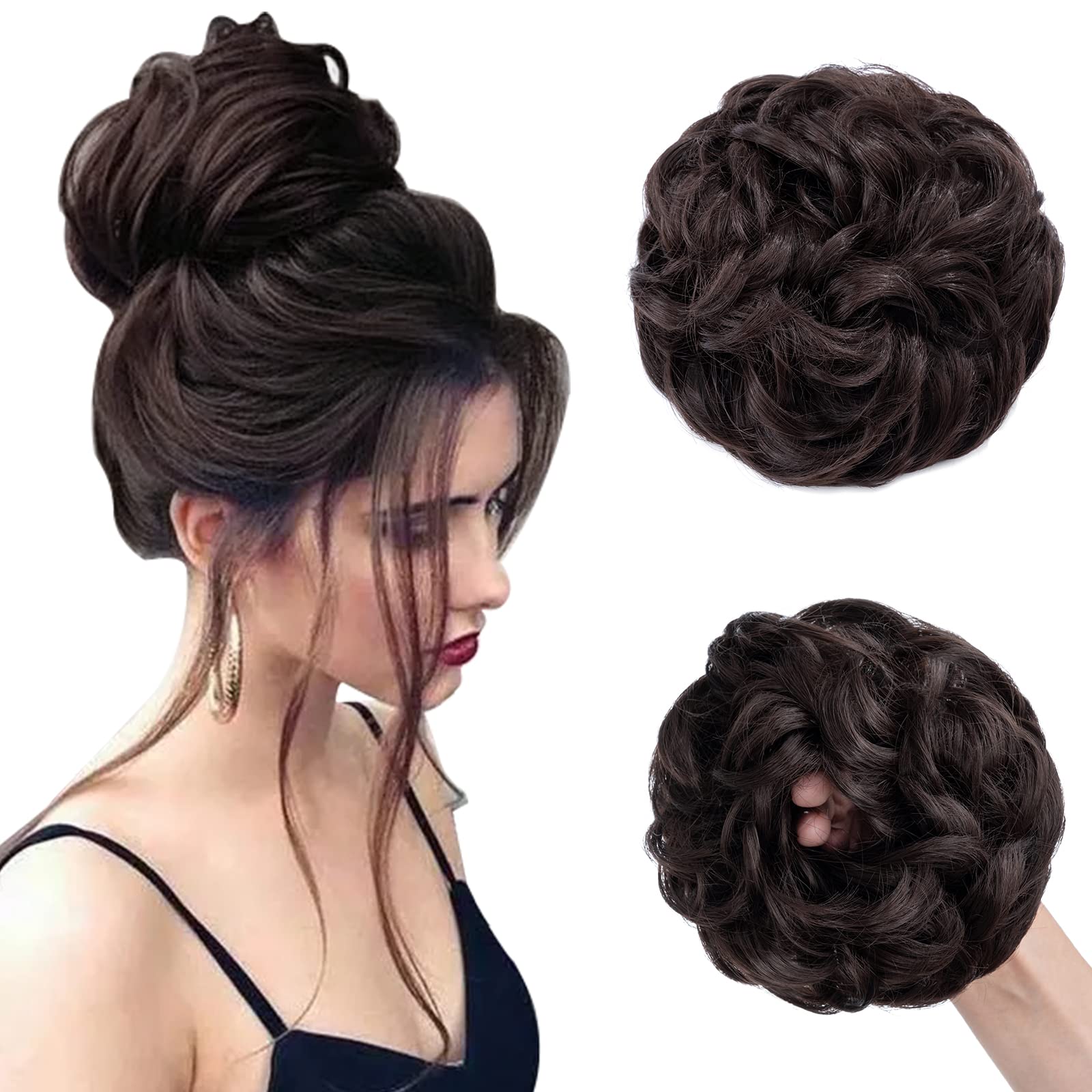 Rich Choices Real Hair Hairpiece with Elastic Band Big Bun, 55 g, Dark Brown