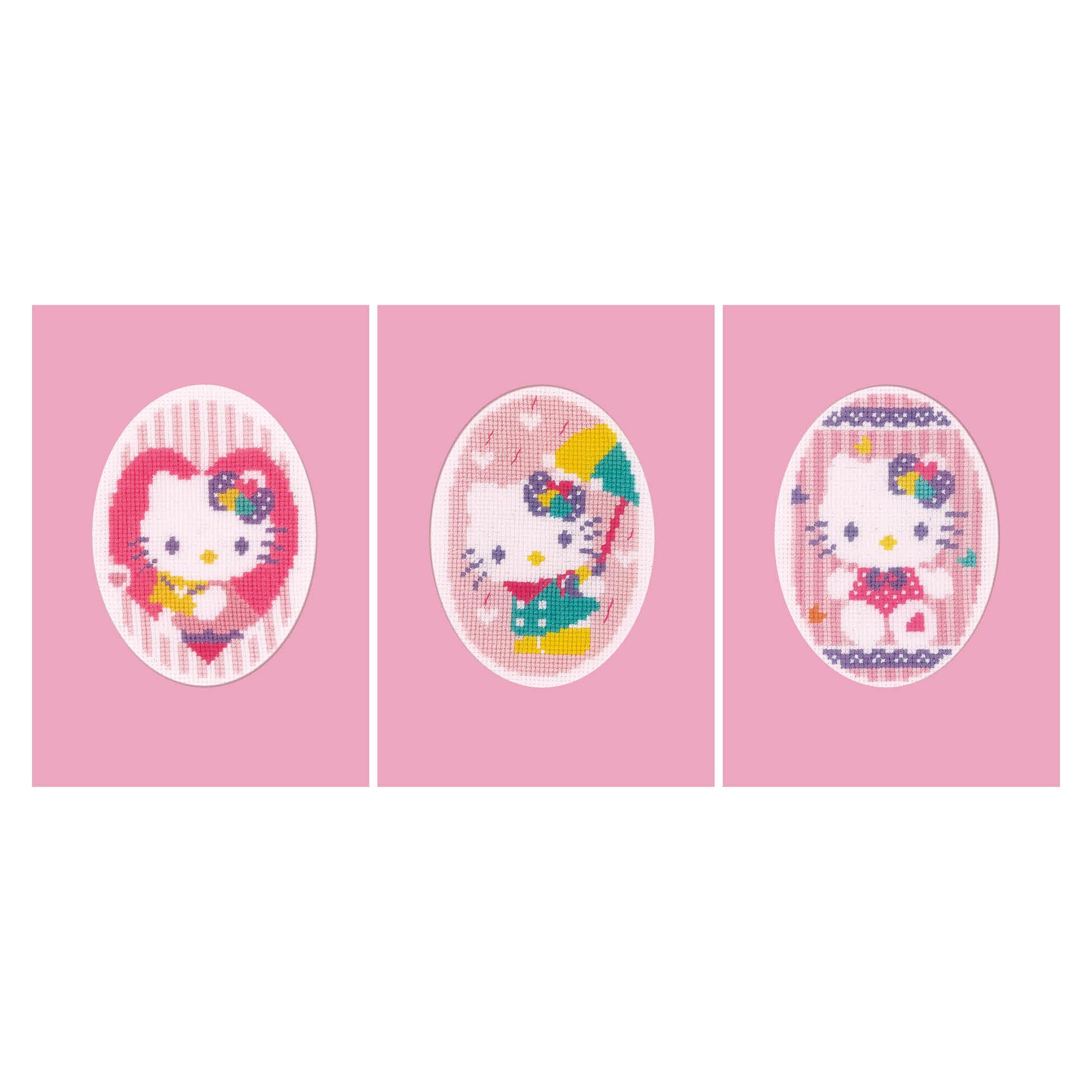 Vervaco Counted Cross Stitch Kit: Greeting Card: Hello Kitty Pastels: Set of 3, NA, 10.5 x 15cm