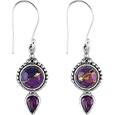 DEVMUKTI Purple Turquoise & Amethyst Gemstone, 925 Sterling Silver Earrings, Handmade, Fashion Jewelry, Women Earrings, Gifts