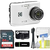 Kodak PIXPRO FZ45 16MP Digital Camera 4X Optical Zoom 27mm Wide Angle 1080P Full HD Video 2.7" LCD Camera (White) + 64GB Card and Reader + Memory Wallet + Tripod + Cleaning Bundle