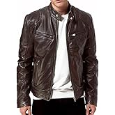 DECIMAL Men's Black Genuine Lambskin Leather Biker Jacket VINTAGE REAL BROWN MOTORCYCLE JACKETS FOR MEN
