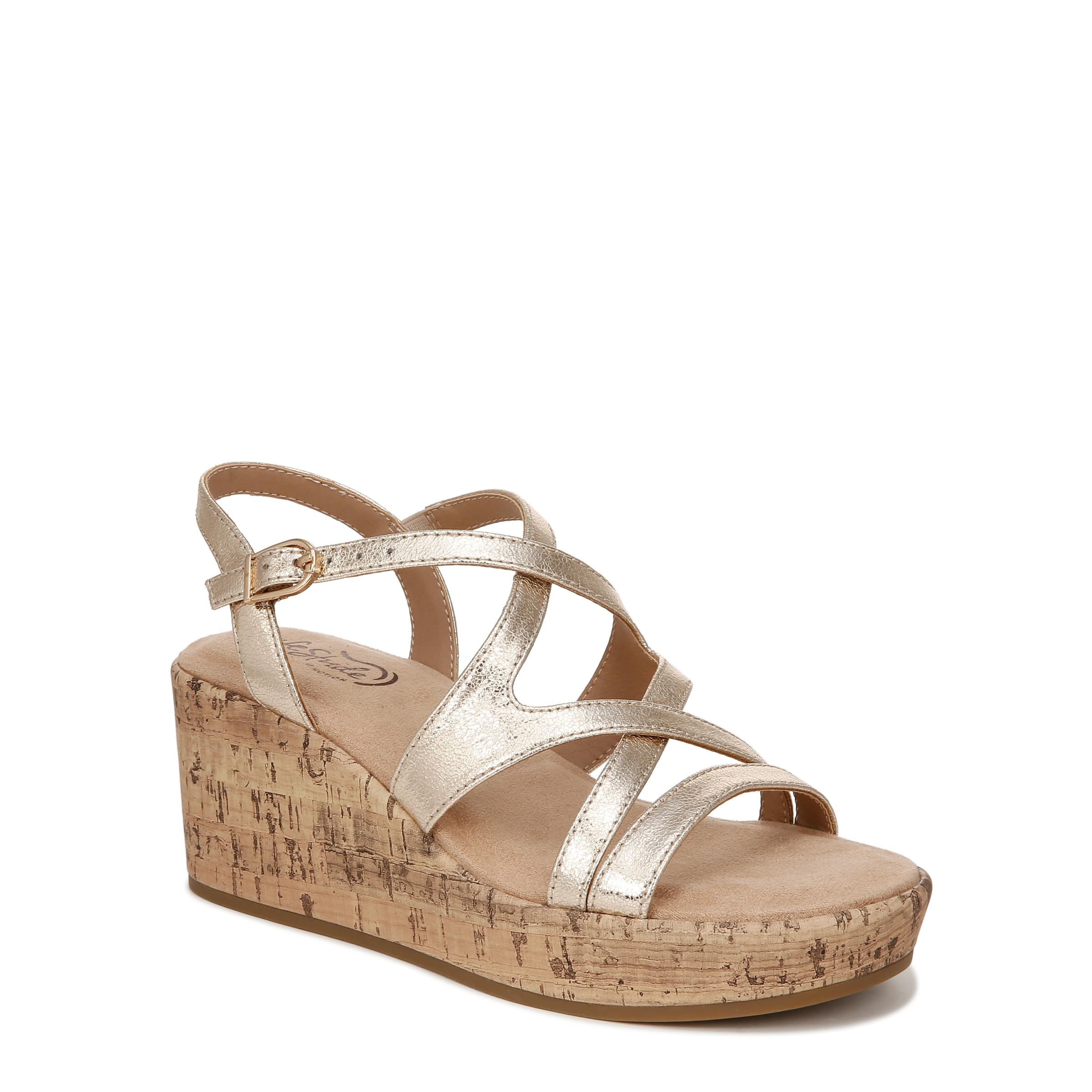 LifeStride Womens Bailey Strappy Platform Wedge Sandals Platino Gold 6.5 W