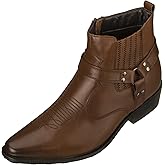 CALTO Men's Invisible Height Increasing Elevator Shoes - Dark Brown Premium Leather Cowboy Zipper Boots - 3.3 Inches Taller - T8113 - Size 9 D(M) US