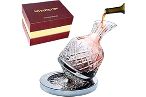 Paysky Red Wine Decanter 45oz/1300ml, Wine Carafe Decanter Made of Lead-Free Crystal Glass, 360° Rotating Decanters for Whisk