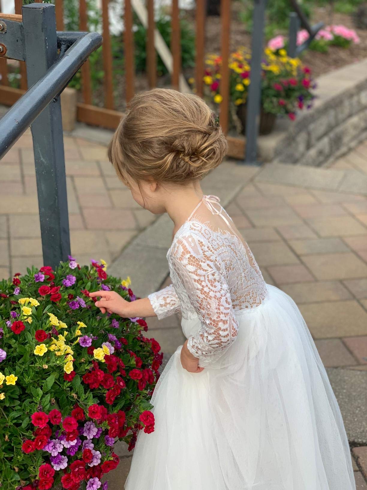 Topmaker Flower Girl Dress for Toddler Baby Girls,Lace Tulle Dress for Wedding,Birthday Party,Photoshoot,Special Occasion