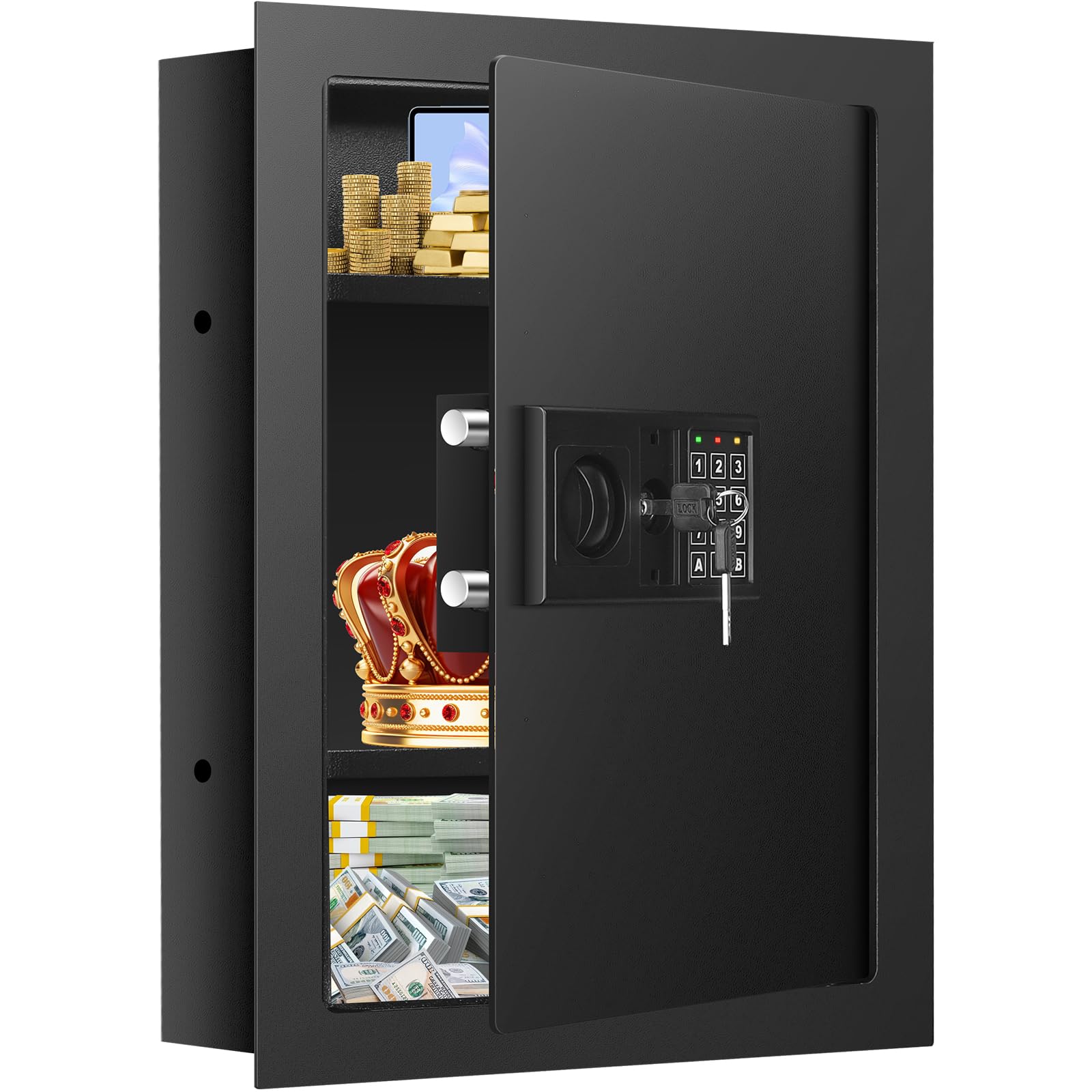 Photo 1 of 22.05" Tall Wall Safes Between the Studs 16" Centers, Combination Lock in Wall Safe with 2 Removable Shelf, Hidden Safe for Money, Jewelry, Document, Passport