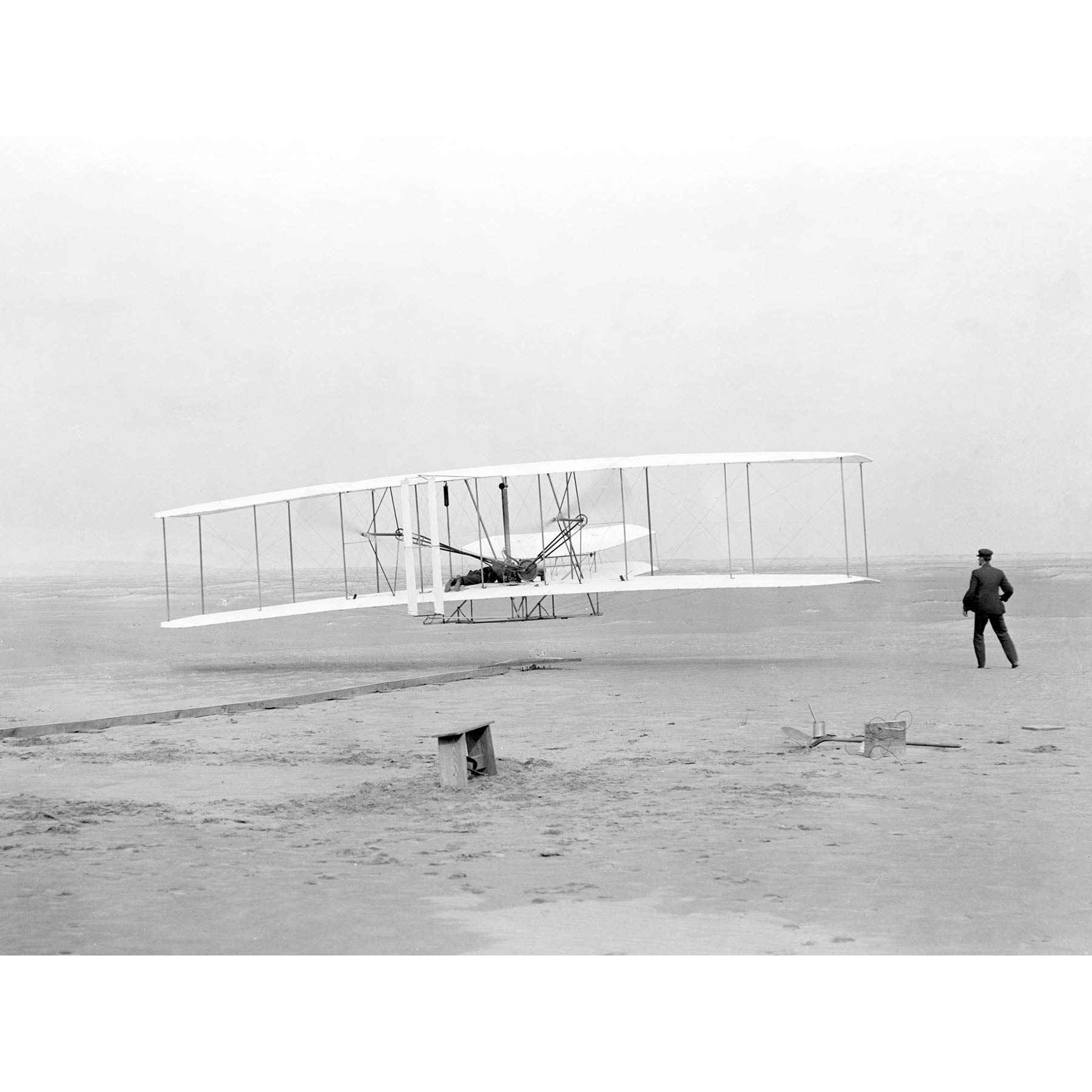 First Aeroplane Wright Flyer Brothers Old Photo Large Wall Art Print Canvas Premium Mural