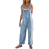 Cicy Bell Womens Casual Denim Bib Overalls Wide Leg Sleeveless Zipper Loose Jean Pants Jumpsuits with Pockets
