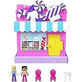 Polly Pocket Pollyville Sweet Store Dolls and Playset, Mini Toys with 2 Micro Dolls and 3 Accessories, HNB03