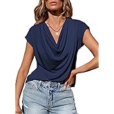 EVALESS Fashion 2026 Cowl Neck Tops for Women Dressy Casual Short Sleeve Shirts Summer Clothes Outfits