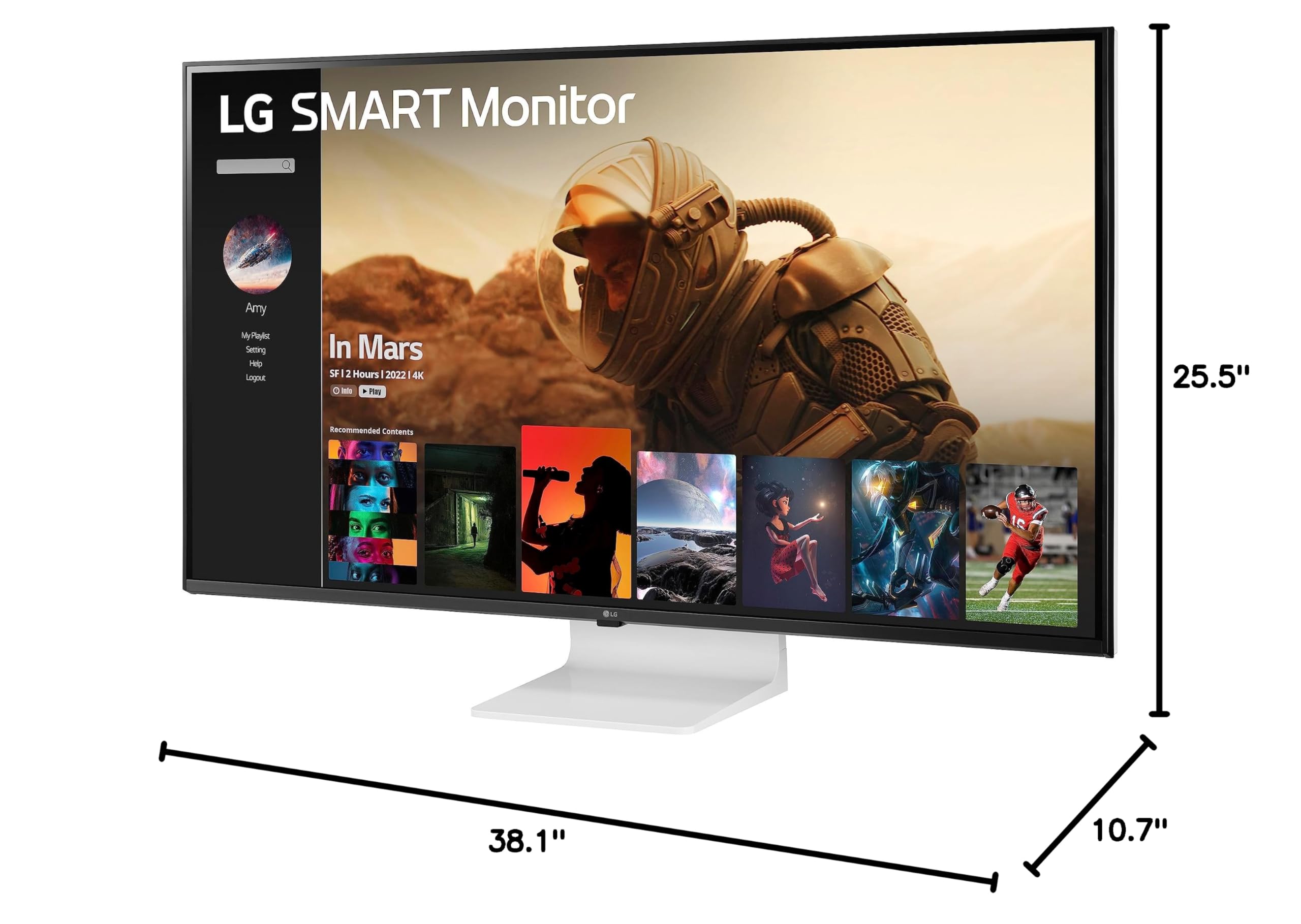 LG Smart Monitor (43SQ700S) -43-Inch 4K UHD(3840x2160) IPS Display, webOS Smart Monitor, ThinQ Home, Magic Remote, USB Type-C, 2X Stereo Speakers, AirPlay 2, Screen Share, Bluetooth,White