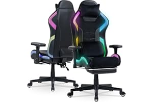 NEXTHRA LED Gaming Chair, Leather Game Chair with Massage Lumbar Support and Footrest, Ergonomic Computer Chair with RGB Lights for Adults and Kids, Black Purple