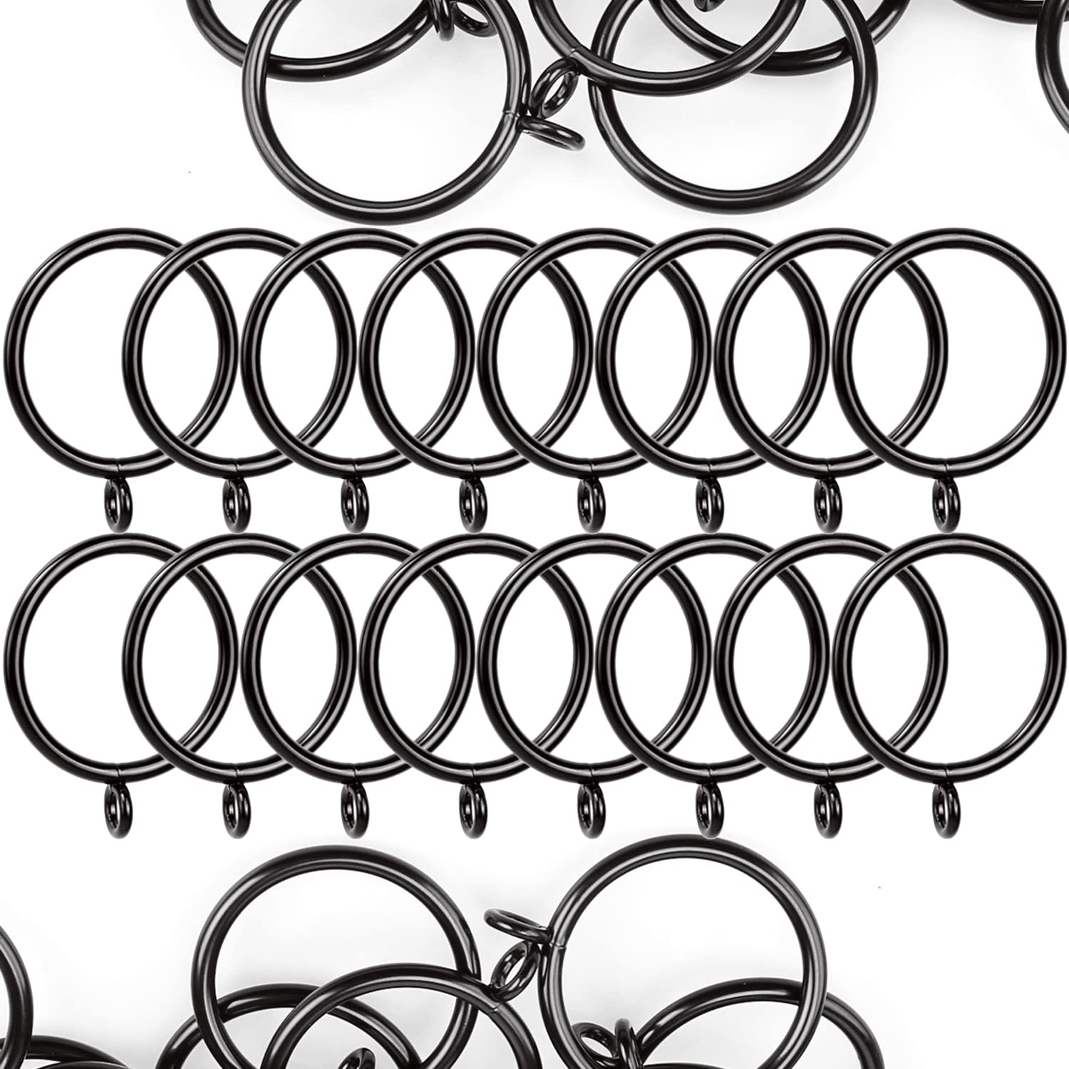 ASelected 50 Pack 38mm Curtain Hanging Rings Metal Black Curtain Drapery Pole Hooks fit Rods up to 35mm diameter