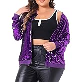 Agnes Orinda Plus Size Sequin Bomber Jackets for Women 2025 Sparkle Shiny Glitter Party Concert Outfits