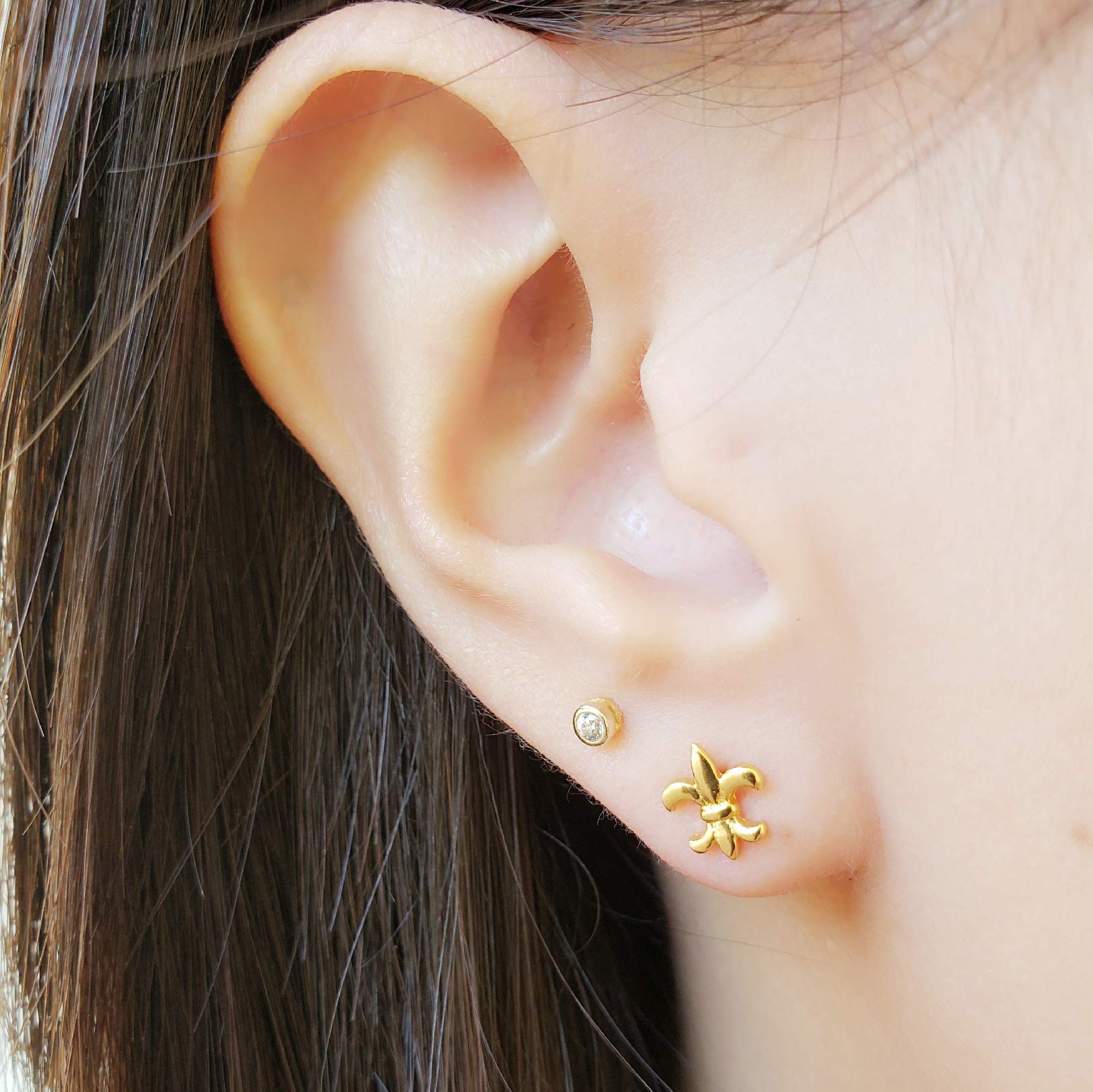 Spoil Cupid Rhodium-Plated Sterling Silver the Mini Fleur De Lis Lily Flower Stud Earrings