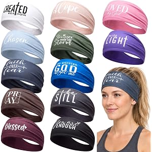 Funnysoft 12 Pcs Christian Headbands for Men Women Sweatband Gift | Bible Verse Athletic Sweatband, Religious Moisture Wickin