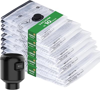 Bolsas Vacio Ropa 10Pcs con Bomba Eléctrica, Bolsas de Vacío para Ropa