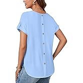 KIFOVEN Women’s Summer Tops Short Sleeve Side Split Tunic T Shirt Crew Neck Button Loose Casual Tees