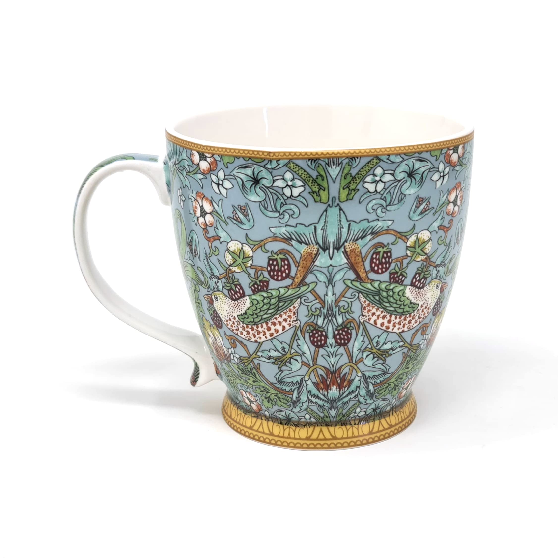 Lesser & Pavey Teal Strawberry Thief Mug for Coffee and Tea | Stylish Fine China Ceramic Mug with Large Handle | Ideal Birthday Gift for Women and Men | Ideal for Tea and Coffee Lovers