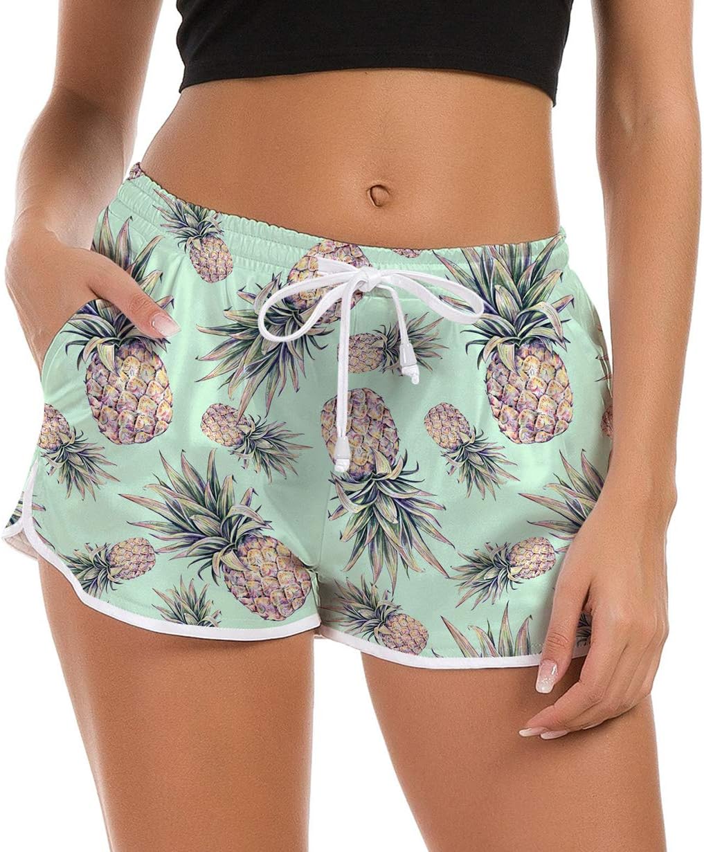 Fanient Women Swim Shorts 3D Graphic Beach Board Shorts Summer Swimwear Bottom Novelty Workout Gym Sport Pants with Adjustable Drawstring XS-XL