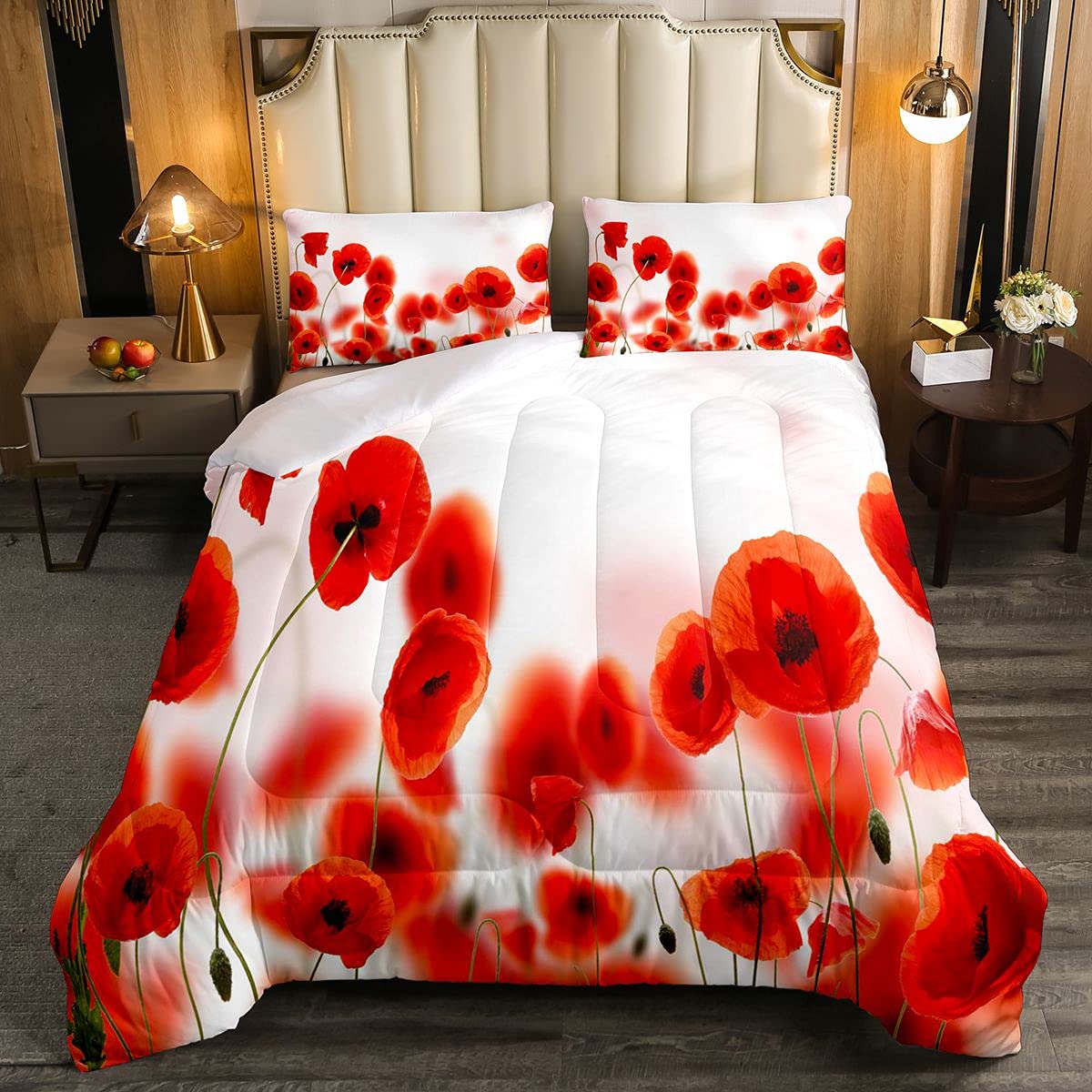Poppy Floral Bedding Set Kids Red Flowers Bedding Set Boys Girls Teens Wonderful Wild Poppy Florals Garden Red 2Pcs Single Size