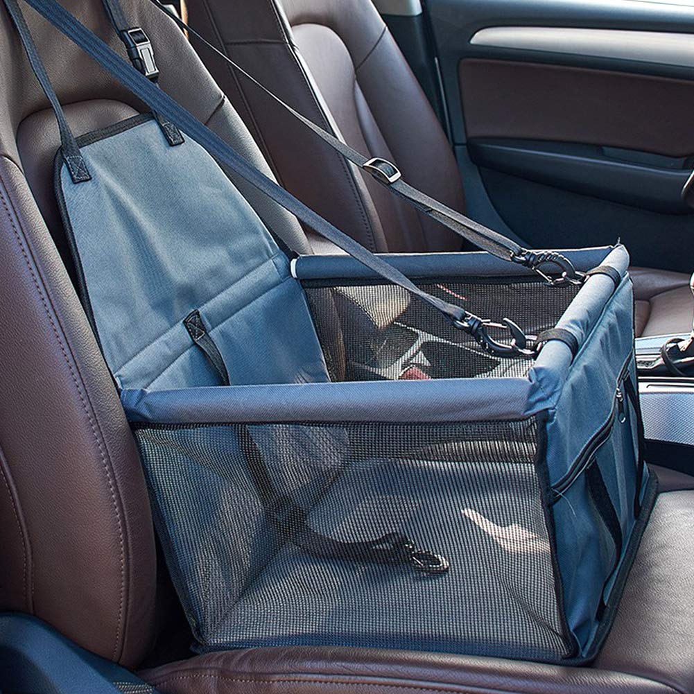 XianghuangTechnology Pet Car Booster Seat for Dog Cat Portable and Breathable Bag with Seat Belt Dog Carrier Safety Stable for Travel, with Safety Leash and Zipper Storage Pocket (Gray)