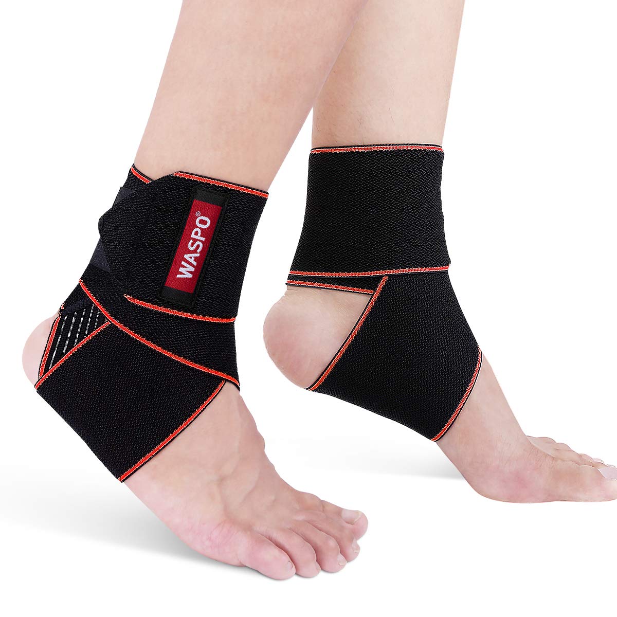 WASPO Ankle Support Brace 2 PACK, Adjustable Ankle Brace Wrap Strap for Sports Protect, Plantar Fasciitis Achilles tendonitis Ligament damage Injury Recovery, One Size for Men Women