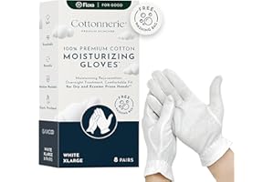 Gaxcoo Cottonnerie X-Large 8 Pairs 100% Premium Cotton Moisturizing Gloves for Dry Hands & Eczema | Overnight Lotion & Spa Treatment for Women & Men | Reusable, Free Washing Bag