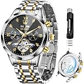 OLEVS Skeleton Men Watches Automatic Business Luxury Diamond Self Winding Watch for Men Stainless Steel Calendar Wrist Watch