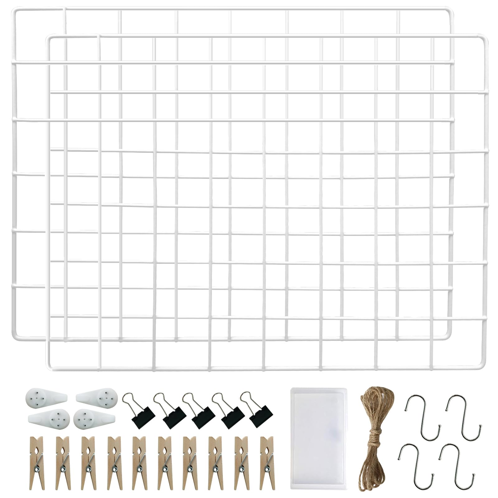 LOYONAL Wire Wall Grid Panel Clips, Metal Wall Grid Panel White, Photo Grid Display, Wire Photo Board, 2 Pcs Metal Wire Notice Board, Memo Board Wire in Office or Room DIY