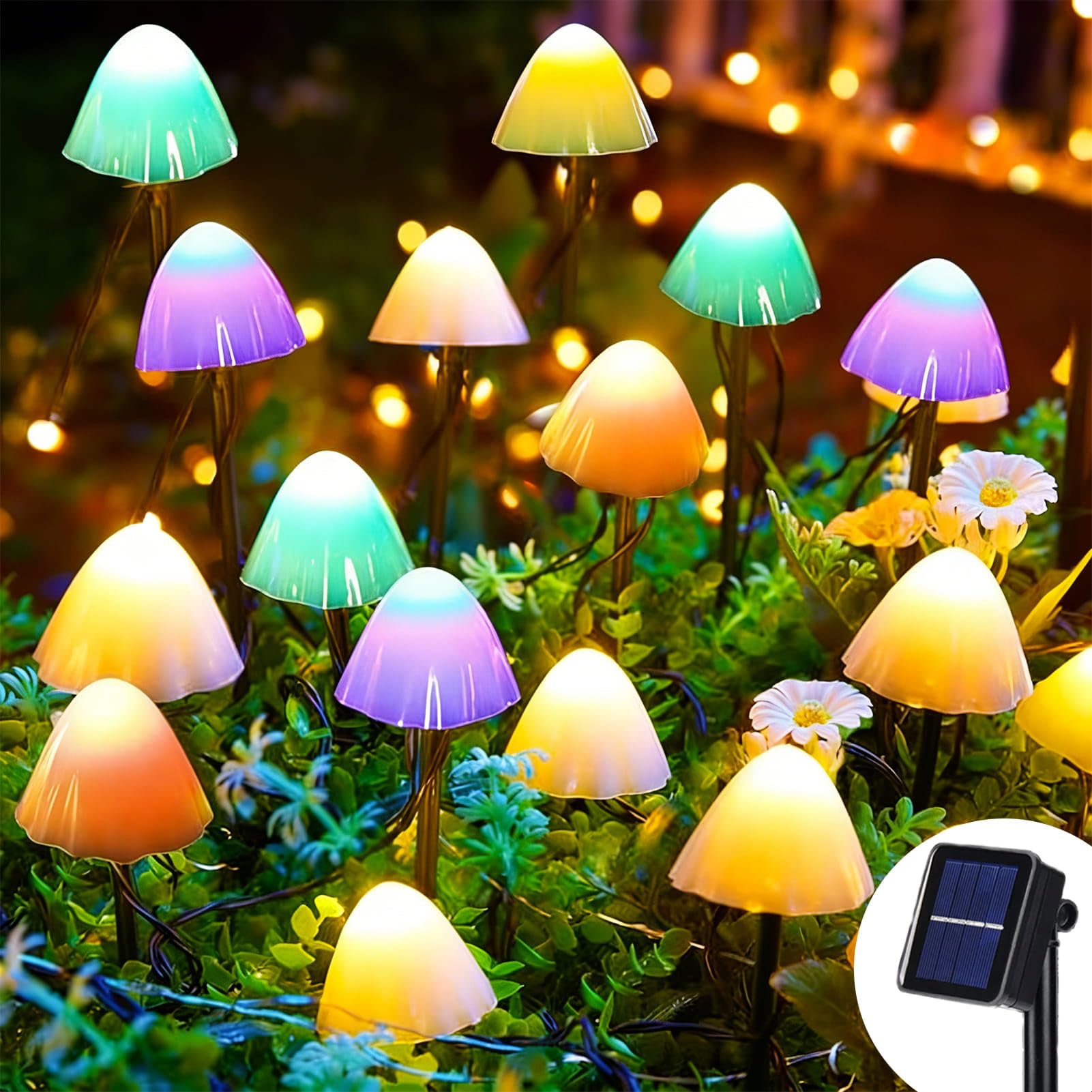 Dekofun Solar Garden Ornaments 7M 20 LED Mushroom Solar Lights, Outdoor Waterproof Mushroom Stake Lights for Pathway Landscape Patio Yard Lawn Backyard Wedding Party Decorations (Multicolor)