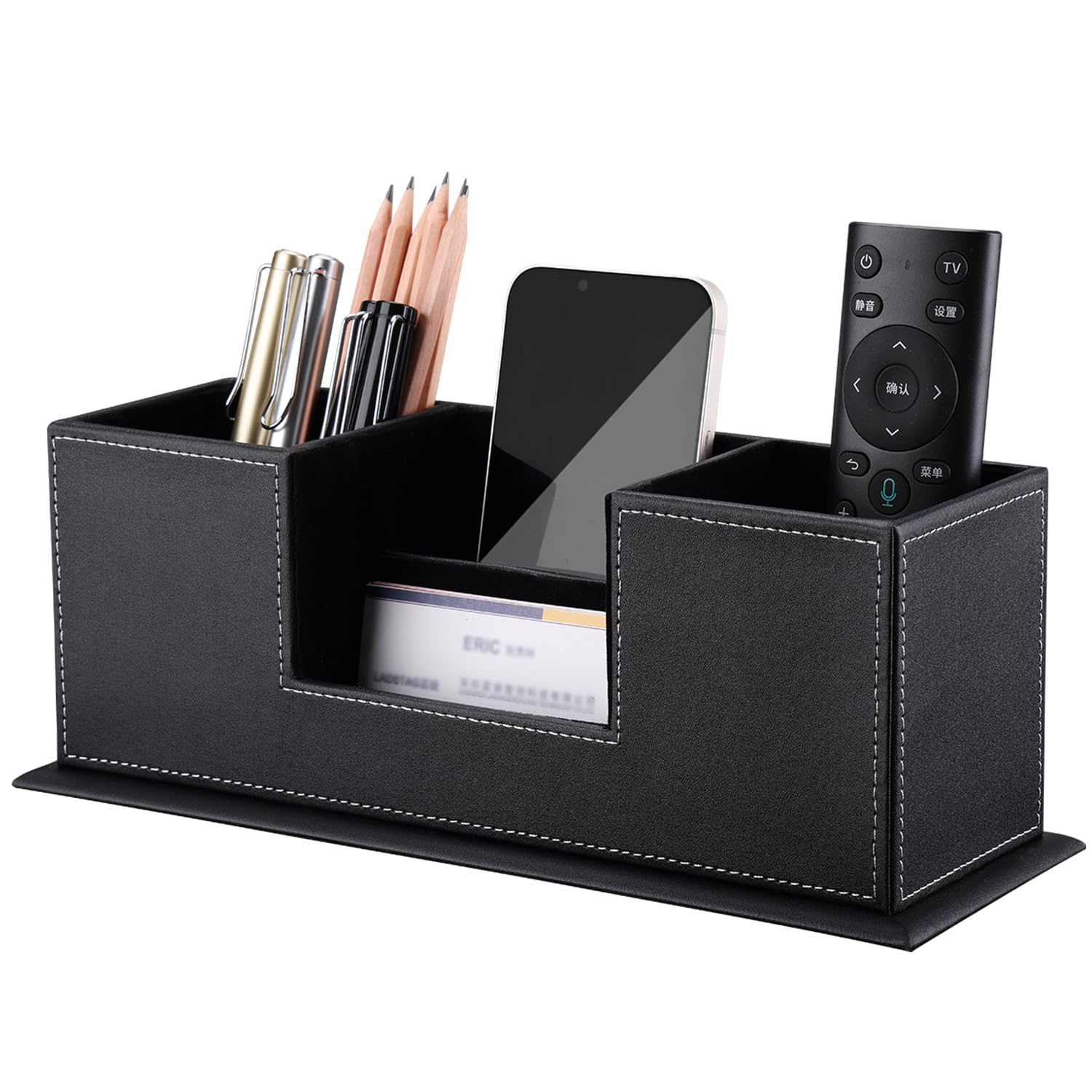 KINGFOM Desktop Organizer Tidy Multifunctional Desk Stationery Storage Double Pen Pencil Holder Office Desk Supplies Organiser Black