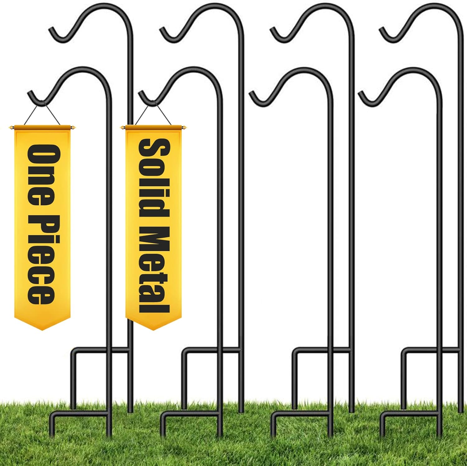 Outdoor Shepherd's Hooks - BEAU JARDIN 8 Pack Shepherds Hook 48 Inch One Piece Structure No Assembly Required 2/5 Inch Thick Solid Metal Heavy Duty Garden Shepards Hook for Outdoor Hanging Plants Lanterns Wedding Black BG178