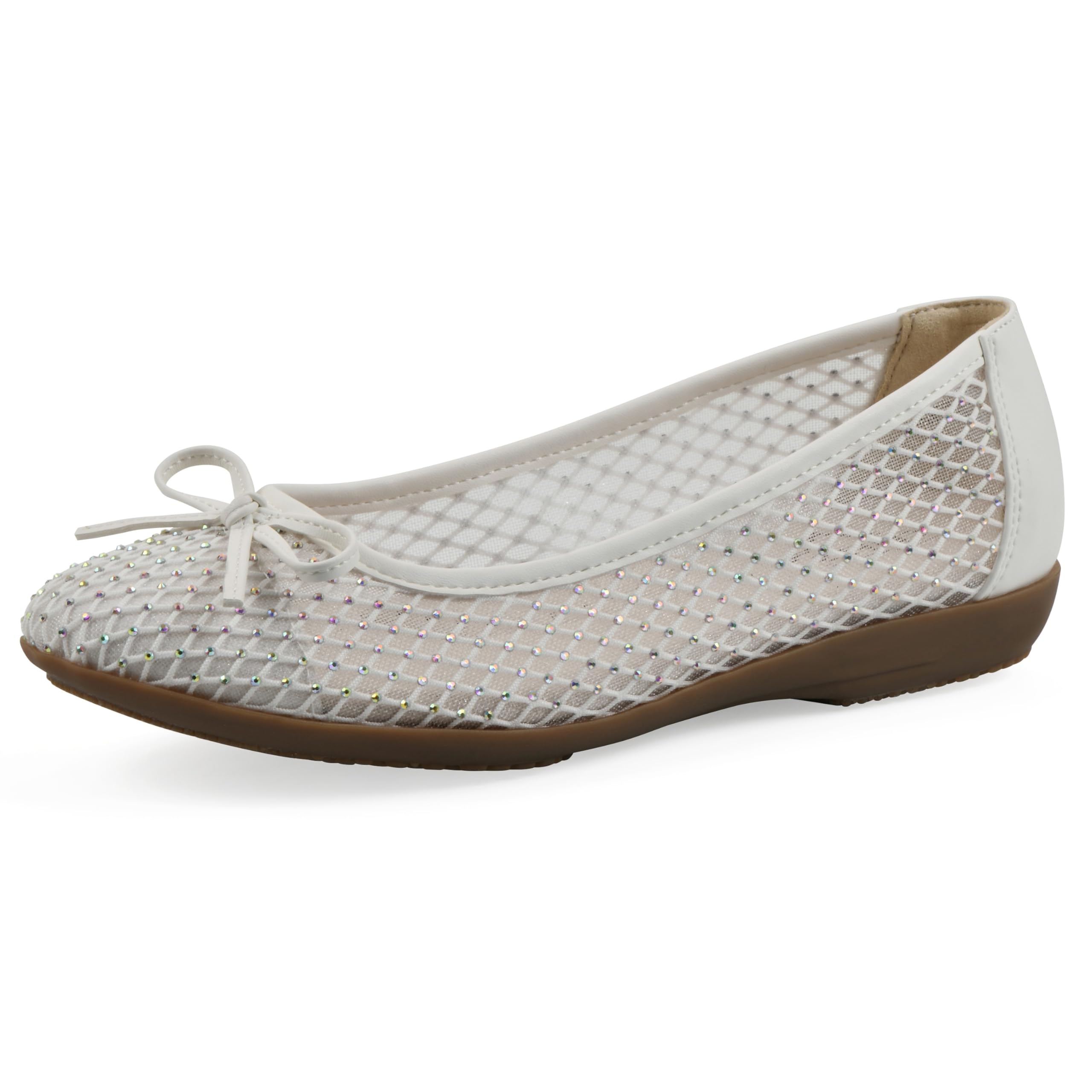 CLIFFS BY WHITE MOUNTAIN Women’s Carlicia Cushioned Mesh Ballet Flat, White/Fabric, 9.5 W