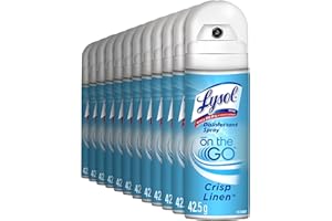 Lysol Disinfectant Spray, All in One To Go, Crisp Linen, Disinfect and Eliminate Odours on Hard Surfaces and Fabrics, Travel 