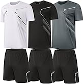BUYJYA 3 Pack Men's Gym Shorts Shirt Set Workout Athletic Basketball Running Football Elastic Waist with Pocket Gifts